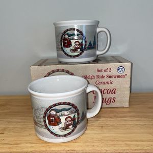 Ceramic Sleigh Ride Snowmen Hot Cocoa Mug Set
